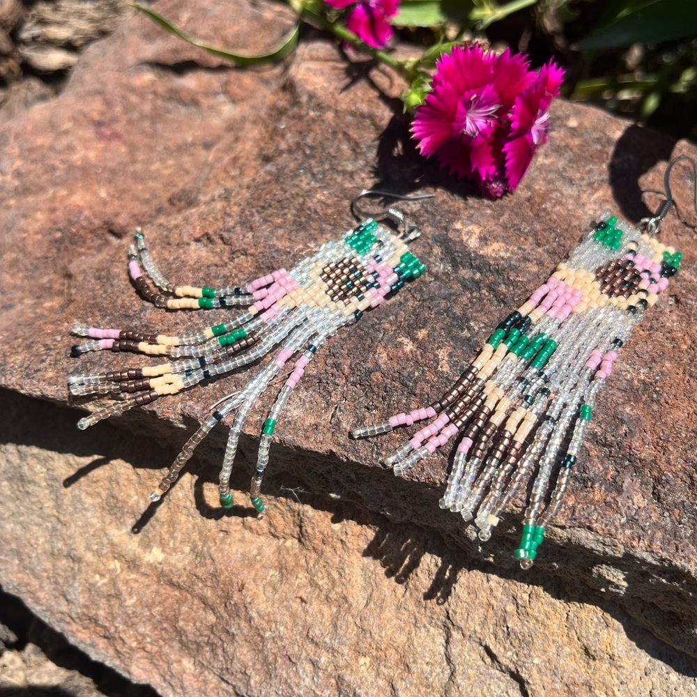 Handcrafted Beaded Fringe Earrings Abstract Modern